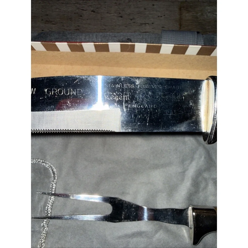 Meat Carving Set - Hollow Ground Stainless Steel Box Knife Fork Forever Sharp IB